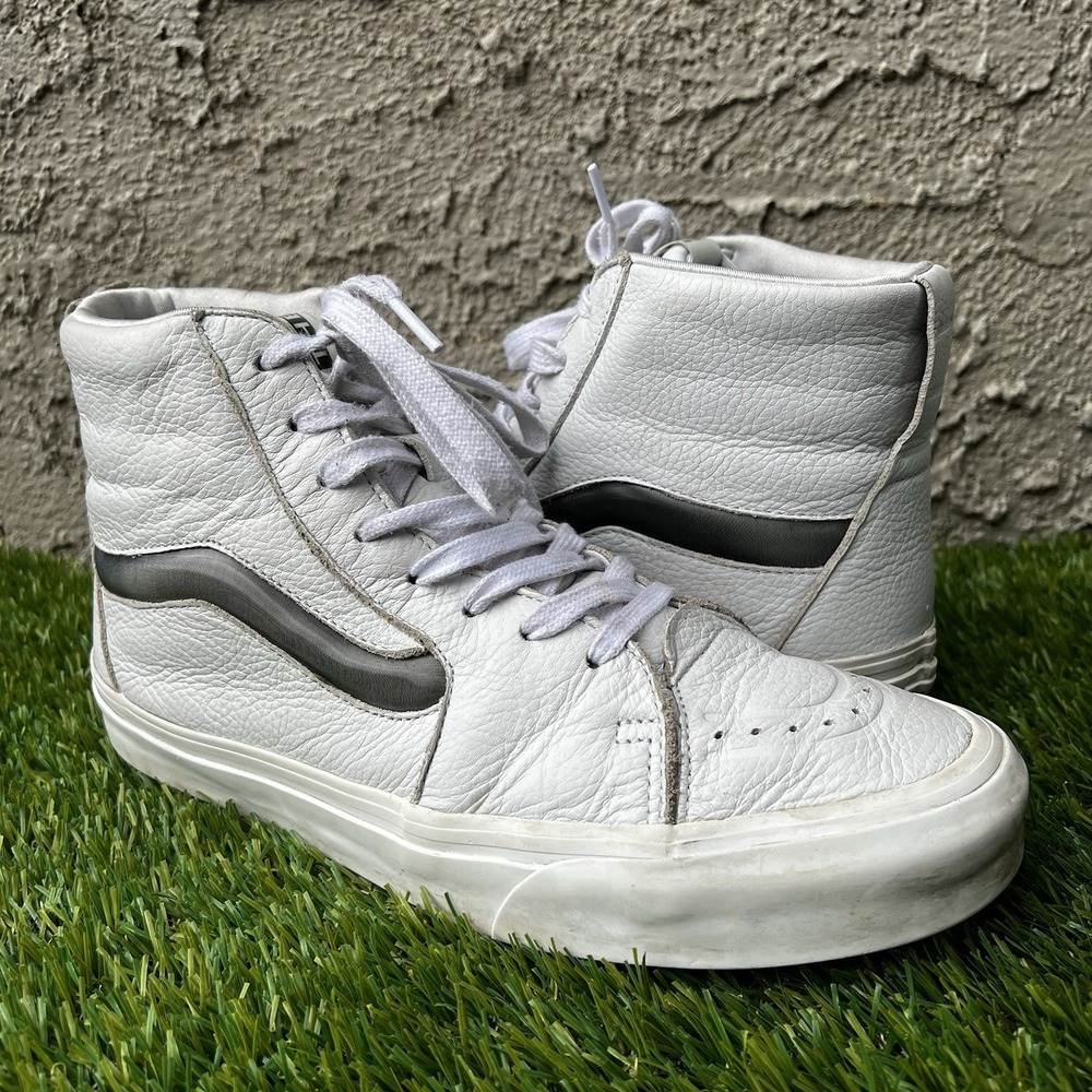 Vans Shoes Men Size 9.5 sk8 Hi Top White Leather Hologram Athletic Skate
